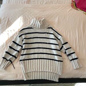 POL Cream and Black Striped Turtleneck Sweater